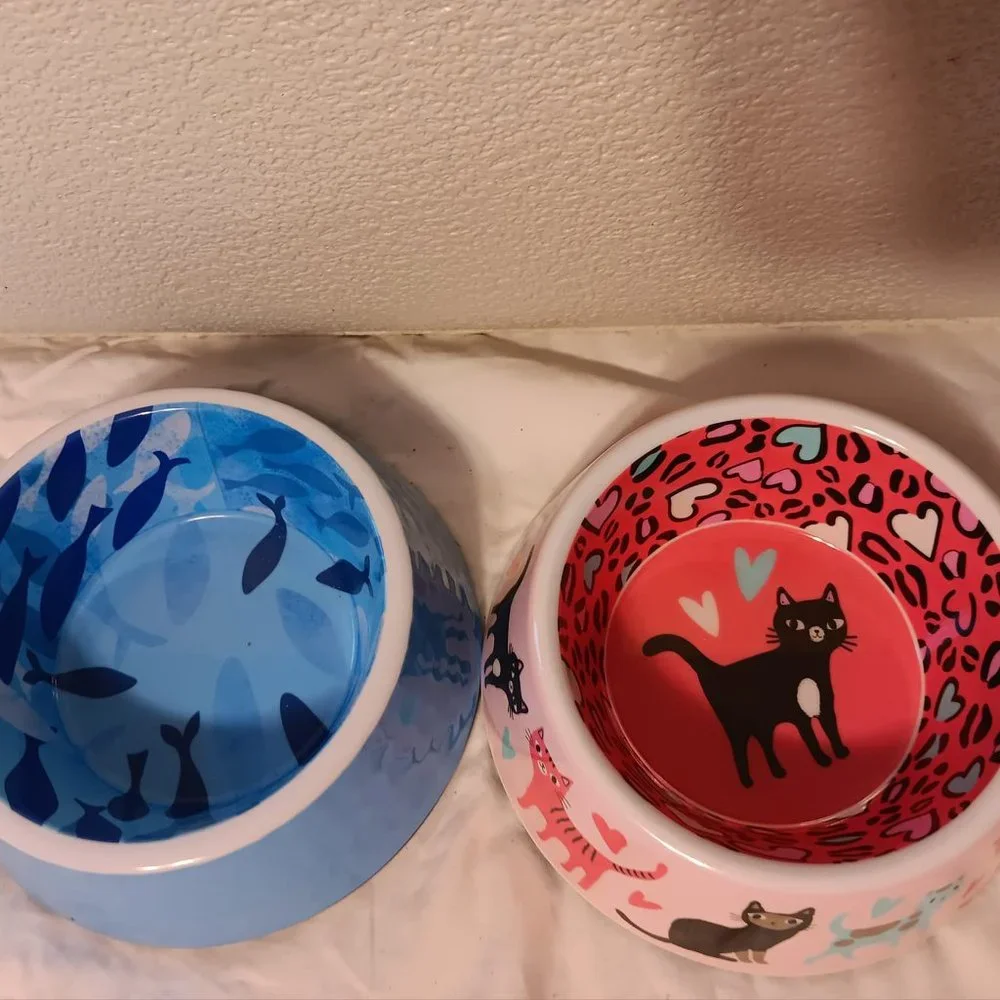 2 Whisker City Whimsical Cats Plastic CAT Melamine Bowls 5 Inch. 12 fl. Oz.